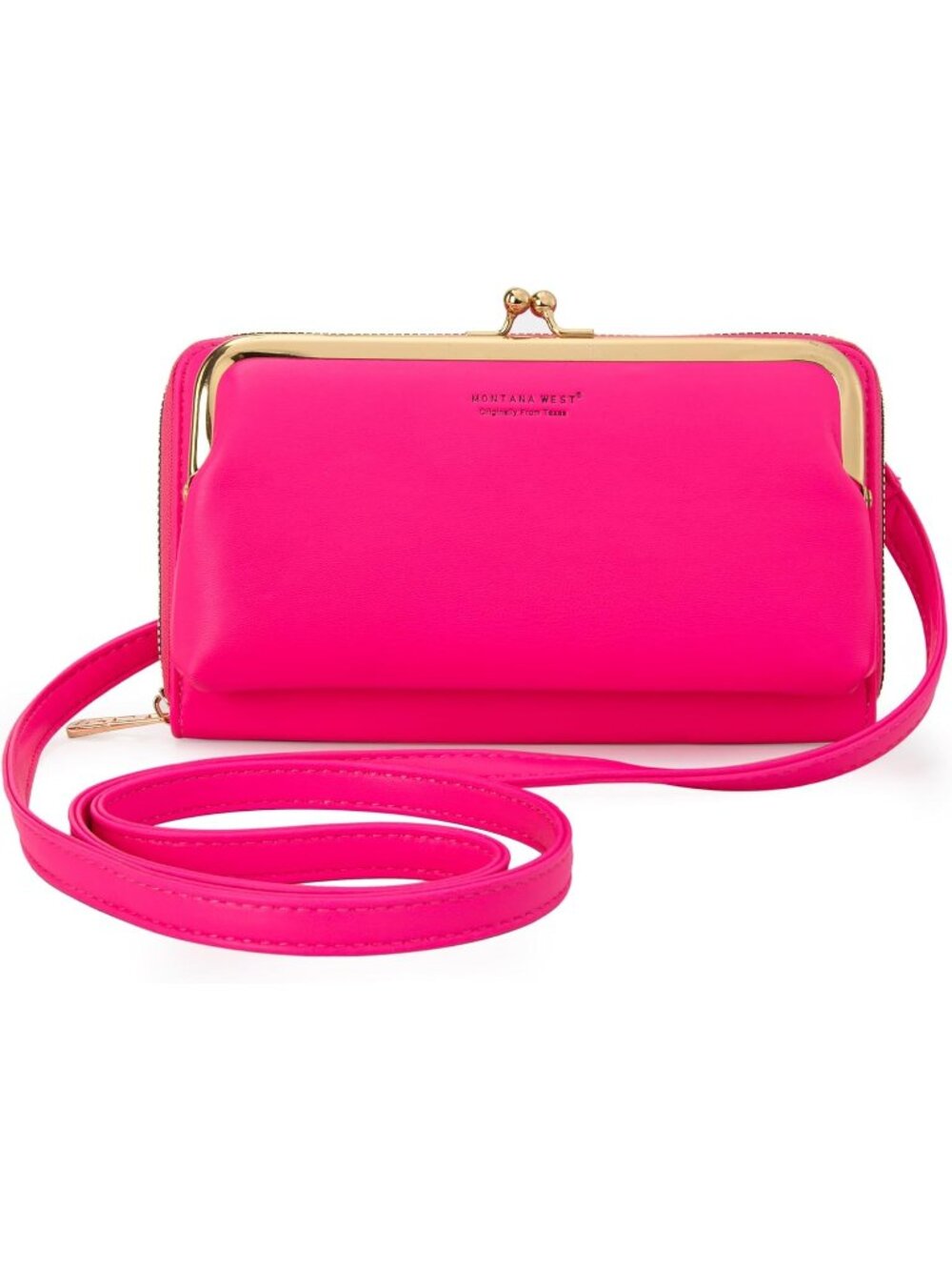 Montana West Women's Wallet Pink Faux Leather Adjustable Strap Crossbody Bag